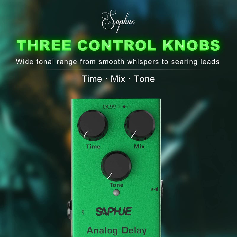 SAPHUE Analog Delay Guitar Effects Pedal Effect Pedals Time/Mix/Repeat Knob with Steel Metal Shell Mini Single Type Dc 9V with True Bypass Switch for Multi Electric Guitar Kit - Image 2